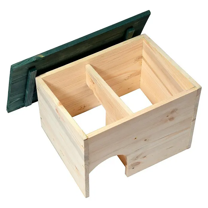 Dobar Igelhaus - 34,5 x 24 x 27 cm, Ausstattung: Abnehmbares Dach - Helle Holzkiste mit zwei Fächern und grünem Deckel, ideal für Kleintiere oder als dekoratives Element.
