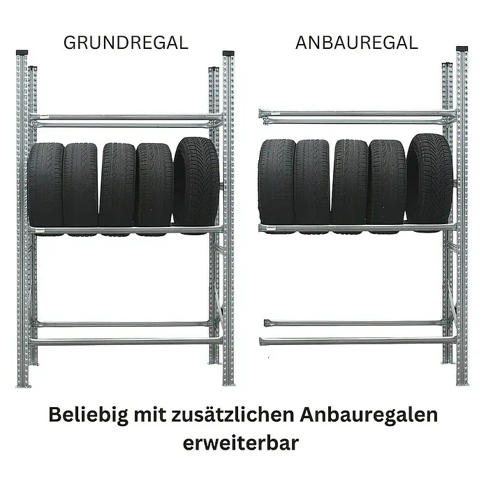 Proregal Reifenregal PROXIMO Grundregal - H x B x T: 200 x 90 x 40 cm, Stecken, Verzinkt - Reifenregale: Grundregal und Anbauregal. Erweiterbar mit zusätzlichen Anbauregalen. Ideal für die Lagerung von Autoreifen.