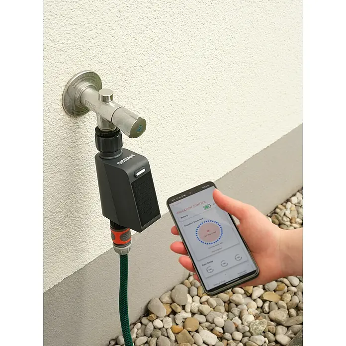 Osram Smart+ Bewässerungssteuerung - Batteriebetrieben, Passend für: Bewässerungssteuerung, Smart Home System, 1 & ¾ Zoll Wasserhahn - Smartes OSRAM Bewässerungssystem am Wasserhahn mit App-Steuerung für eine effiziente Gartenbewässerung.
