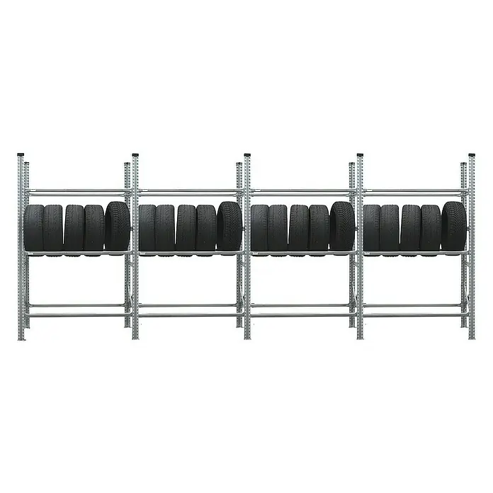 Proregal Reifenregal PROXIMO 1x Grundregal + 3x Anbauregal - H x B x T: 200 x 480 x 40 cm, Stecken, Verzinkt - Reifenregal: Eine praktische Aufbewahrungslösung für Autoreifen. Das Regal bietet Platz für mehrere Reifen und sorgt für Ordnung in Garage oder Werkstatt.