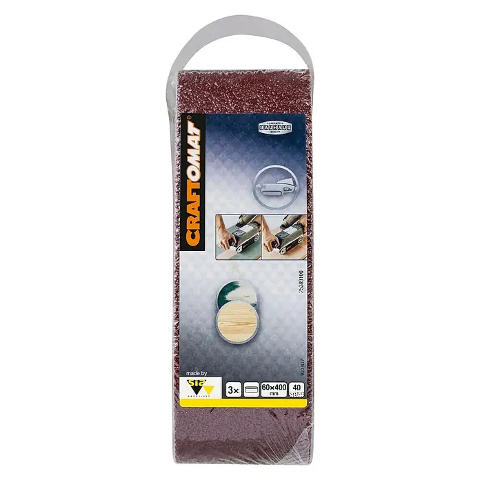 Craftomat Lija de banda - L x An: 400 x 60 mm, Grano: 40, 3 ud. - Paquete de bandas de lija Craftomat, grano 40, 60x400 mm, ideal para lijar madera y otros materiales. 3 unidades para lijadoras de banda.