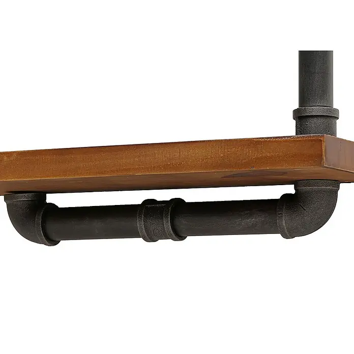 Berlinlodge Holzregal 2er-Set Wandregal - H x B x T: 29 x 45 x 25 cm, Anzahl Böden: 2 Stk., Einhängen, Braun - Ein industrielles Regal mit einer Holzplatte und einer schwarzen Rohrkonstruktion, das einen rustikalen und modernen Look vereint.