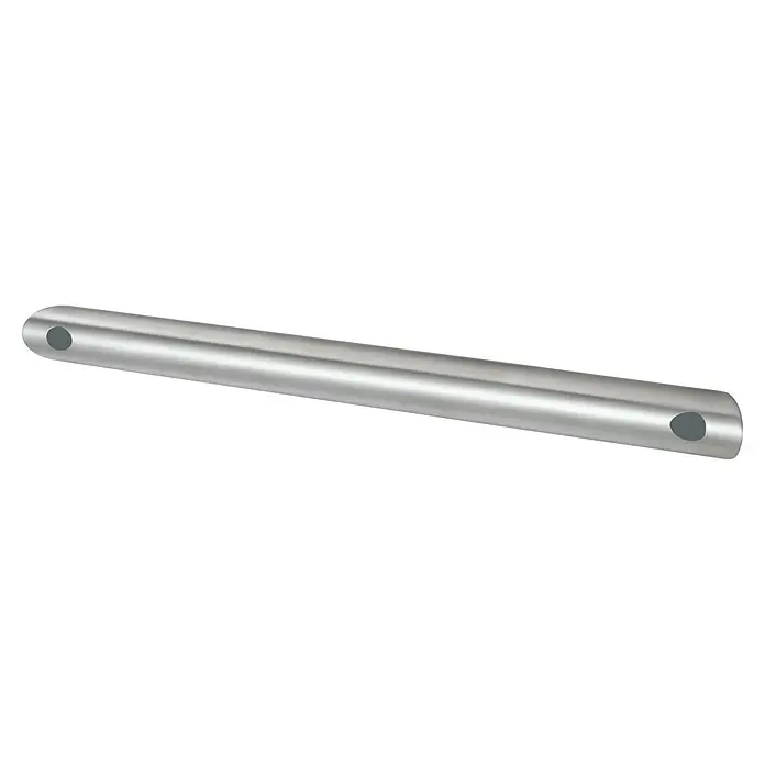 careosan Eck-Haltegriff - Länge: 34,5 cm, Belastbarkeit: 150 kg, Edelstahl - Silberner Bolzen mit Löchern an beiden Enden. Ideal für verschiedene mechanische Anwendungen und Konstruktionen.