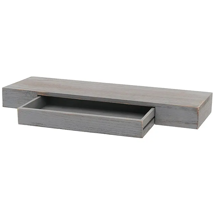 Berlinlodge Holzregal Wandregal - Anzahl Böden: 1 Stk., Einhängen, Grau - Graues Wandregal mit Schublade aus Holz für zusätzlichen Stauraum und zur Dekoration. Praktisch und stilvoll.