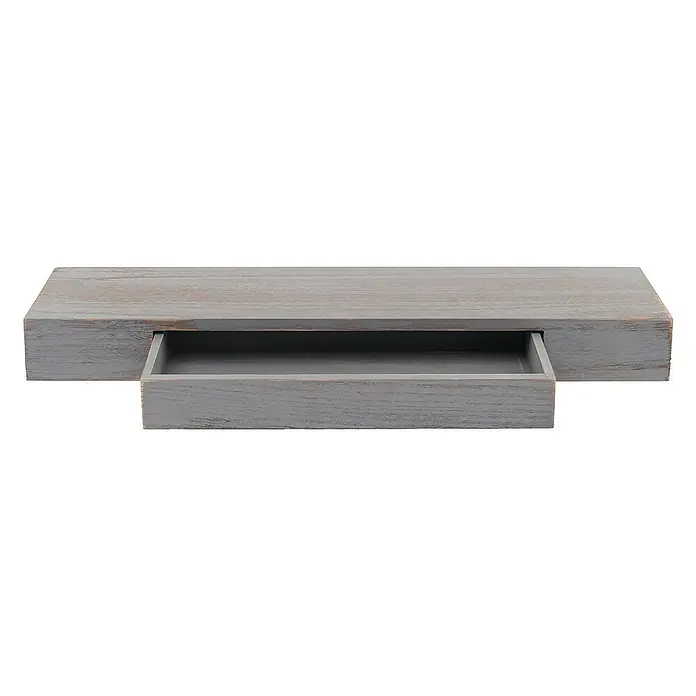 Berlinlodge Holzregal Wandregal - Anzahl Böden: 1 Stk., Einhängen, Grau - Aufnahme eines grauen Holzregals mit Schublade für Wanddekoration.