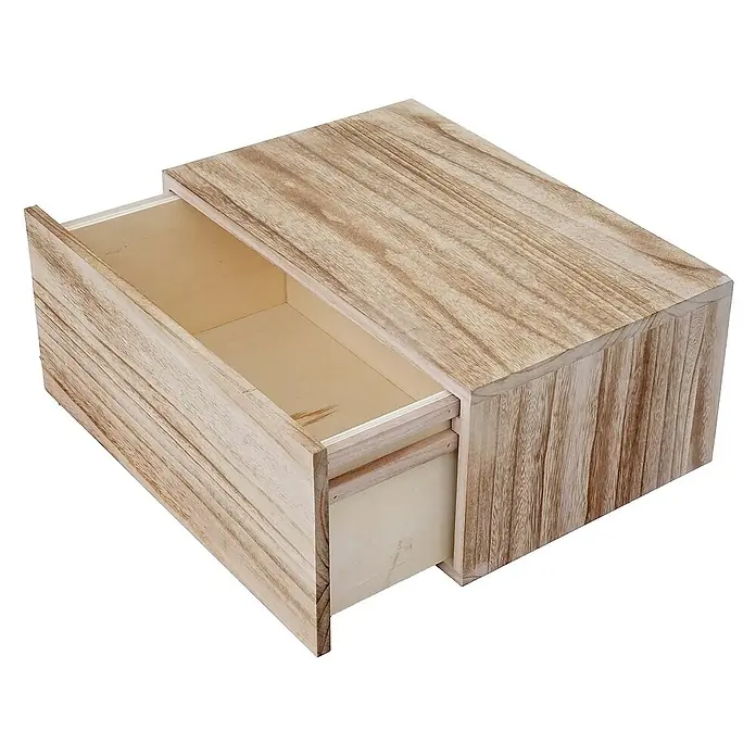 Berlinlodge Holzregal Wandregal - Anzahl Böden: 1 Stk., Einhängen, Braun - Eine offene, rechteckige Holzschublade mit sichtbarer Maserung. Ideal zur Aufbewahrung von Kleinteilen und zur Organisation von Gegenständen.