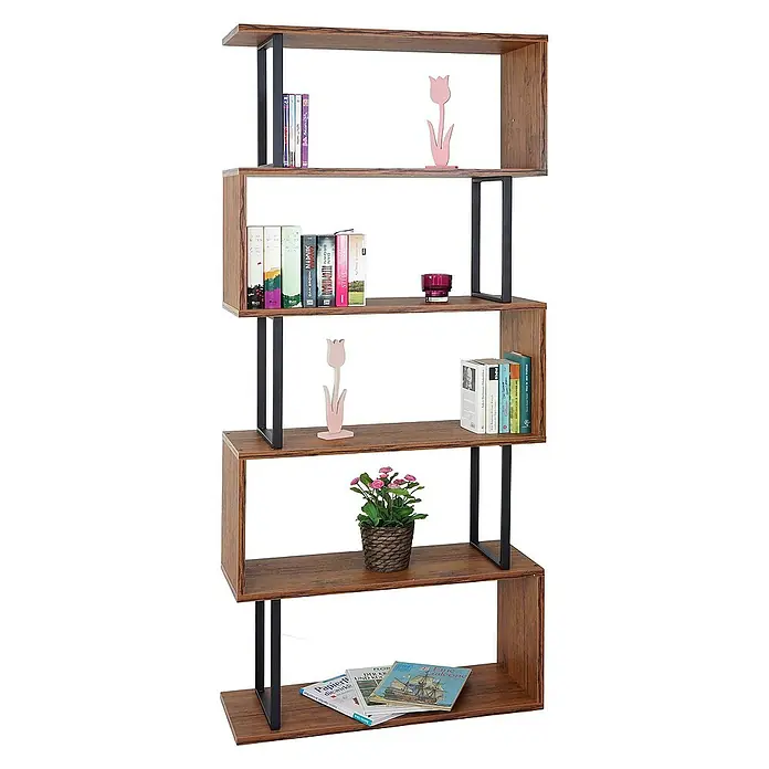Berlinlodge Holzregal Bücherregal - H x B x T: 183 x 80 x 30 cm, Anzahl Böden: 5 Stk., Aufstellen, Braun - Bücherregal aus Holz mit einem modernen und einzigartigen Design.