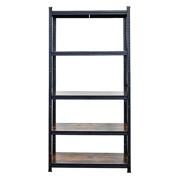 Mega Deal | 3x Wohnregal Ragnar | HxBxT 180x90x40cm | Fachlast 100kg | Vintagebraun-Schwarz -  - Bild eines schwarzen Metallregals mit fünf Holzregalböden. Das Regal ist stabil und bietet viel Stauraum.