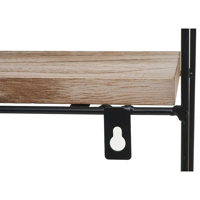 Berlinlodge Holzregal Wandregal rund - H x B x T: 45 x 45 x 11 cm, Anzahl Böden: 4 Stk., Einhängen, Natur - Detailaufnahme eines schwarzen Wandregals mit einer hellen Holzablage und einer Schlüsselhaken-Aufhängung. Praktisch und stilvoll für jeden Raum.