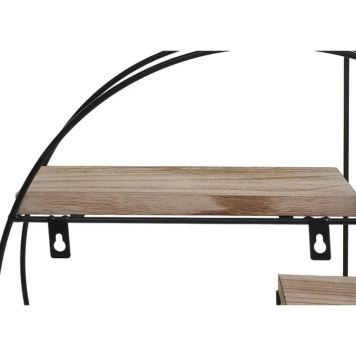 Berlinlodge Holzregal Wandregal rund - H x B x T: 45 x 45 x 11 cm, Anzahl Böden: 4 Stk., Einhängen, Natur - Detailansicht eines Wandregals mit Holzregalen und einem schwarzen Metallrahmen.
