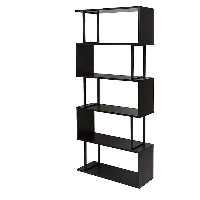 Berlinlodge Holzregal Bücherregal - H x B x T: 183 x 80 x 30 cm, Anzahl Böden: 5 Stk., Aufstellen, Dunkelbraun - Modernes, schwarzes Bücherregal mit fünf Fächern, die durch schlichte, vertikale Streben verbunden sind. Es bietet viel Stauraum.