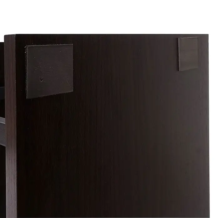 Berlinlodge Holzregal Bücherregal - H x B x T: 183 x 80 x 30 cm, Anzahl Böden: 5 Stk., Aufstellen, Dunkelbraun - Nahaufnahme eines dunklen Holzmöbelstücks mit quadratischen Abdeckungen, die die Detailverarbeitung hervorheben.