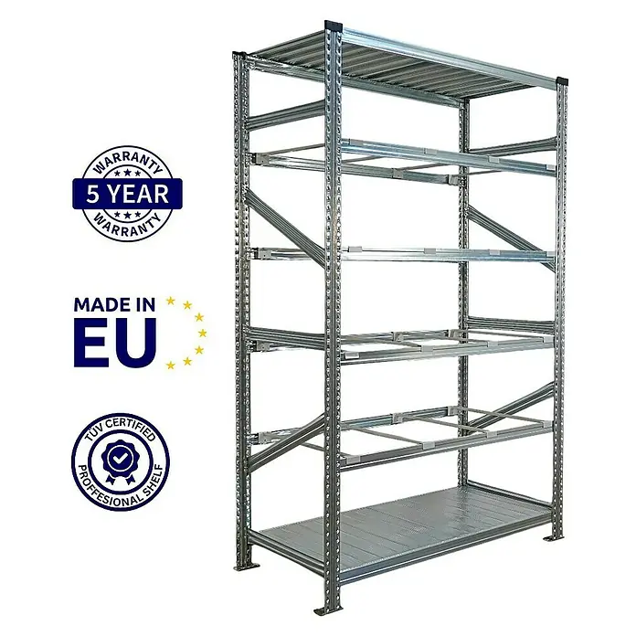 Proregal Registraturregal PROXIMO 1x Grundregal + 3x Anbauregal - H x B x T: 200 x 120 x 60 cm, Stecken, Verzinkt - Hochwertiges Metallregal mit mehreren Ebenen, ideal für Lagerung und Organisation mit "Made in EU" und "5 Jahre Garantie" Siegel.