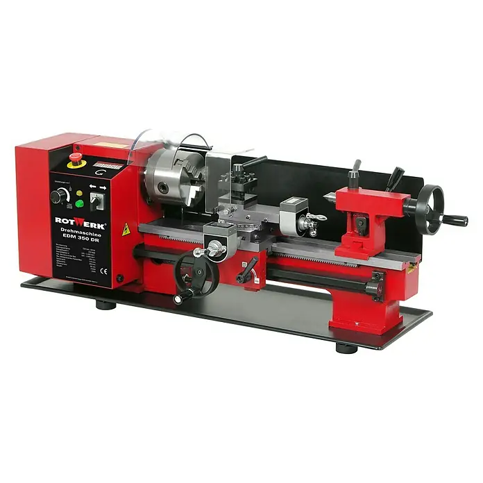 Rotwerk Drehmaschine EDM 350 DR - Leistung: 450 W, Max. Aufnahmehöhe: 74 mm, Spindelkonus: MK3 - Das Rotwerk Drehmaschine EDM 350 DR Modell, eine vielseitige Maschine für Präzisionsbearbeitung in Werkstätten und Hobbyräumen.