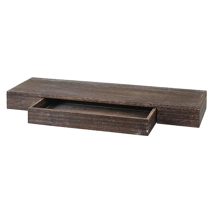 Berlinlodge Holzregal Wandregal - H x B x T: 8 x 80 x 25 cm, Anzahl Böden: 1 Stk., Einhängen, Braun - Rustikale dunkle Holzablage mit Schublade, ideal für die Wandmontage und zur Aufbewahrung kleiner Gegenstände.
