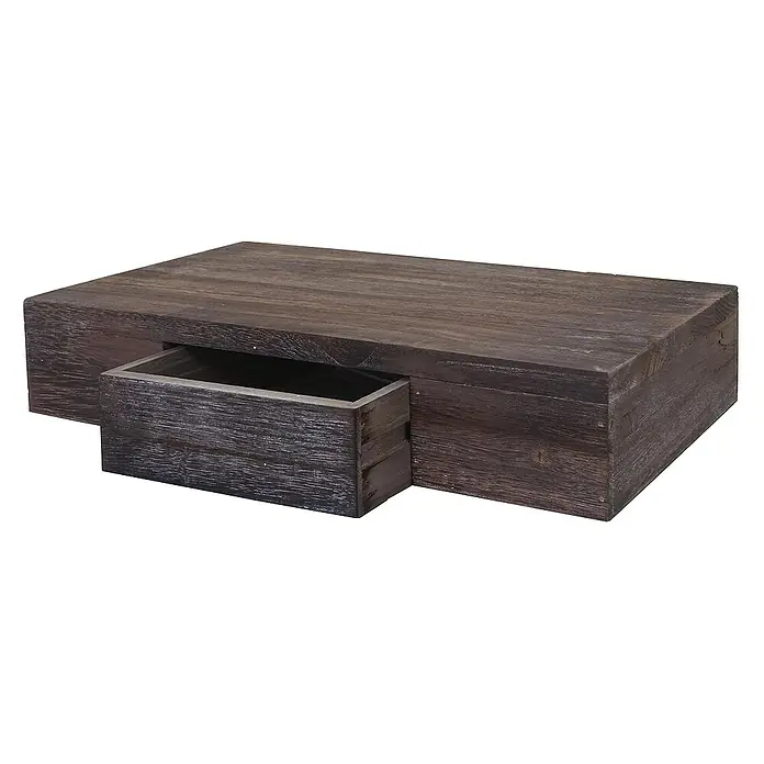 Berlinlodge Holzregal Wandregal Ilse - Anzahl Böden: 1 Stk., Einhängen, Braun - Eine rustikale, dunkle Holzschatulle mit einer Schublade, ideal für die Aufbewahrung kleiner Gegenstände und zur Dekoration von Wohnräumen.
