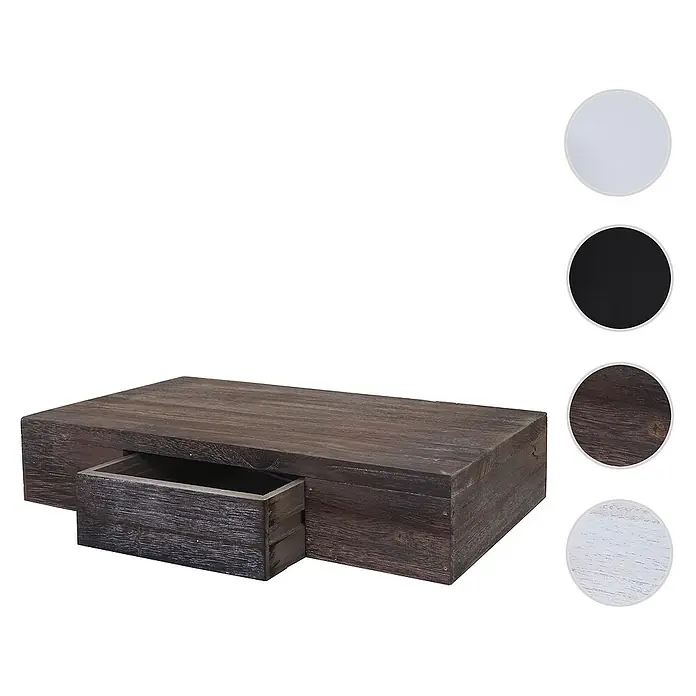 Berlinlodge Holzregal Wandregal Ilse - Anzahl Böden: 1 Stk., Einhängen, Braun - Abgebildete braune Wandregal mit Schublade und Farbvarianten, die ein elegantes und platzsparendes Design für Ihr Zuhause bieten.