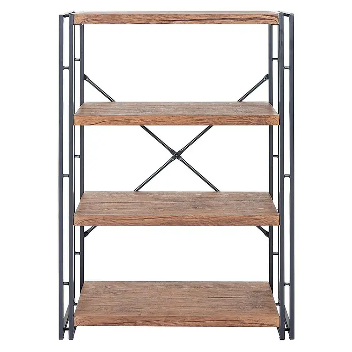 Berlinlodge Holzregal Bücherregal - H x B x T: 121 x 80 x 30 cm, Anzahl Böden: 4 Stk., Aufstellen, Wildeiche - Ein modernes Bücherregal mit vier Holzablagen und einem robusten Metallrahmen. Ideal für Wohnzimmer oder Büro.