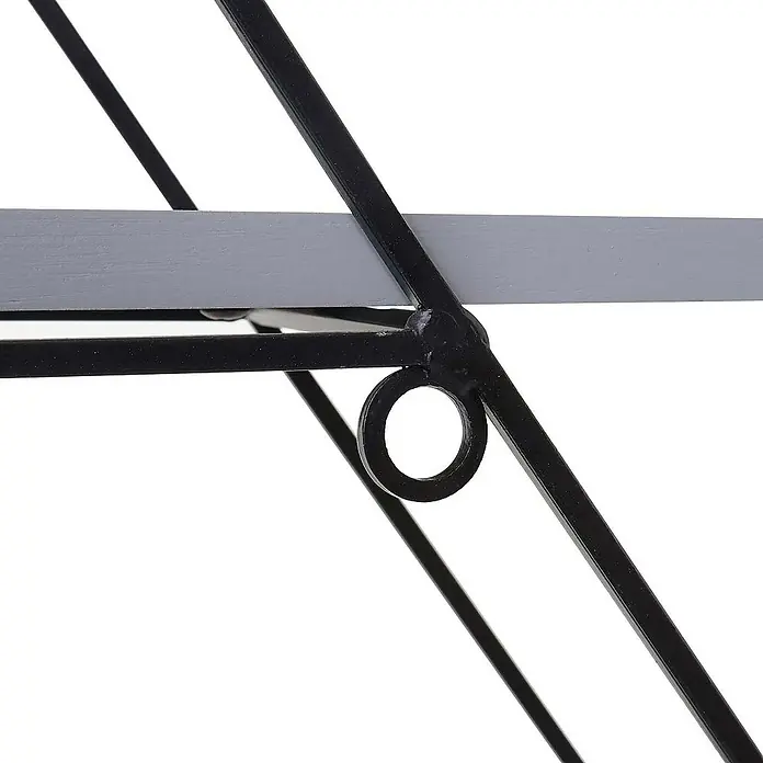 Berlinlodge Holzregal Wandregal rautenförmig - Anzahl Böden: 3 Stk., Einhängen, Grau - Nahaufnahme eines schwarzen Metallregals mit einem grauen Holzregalboden, das ein modernes und minimalistisches Design aufweist.