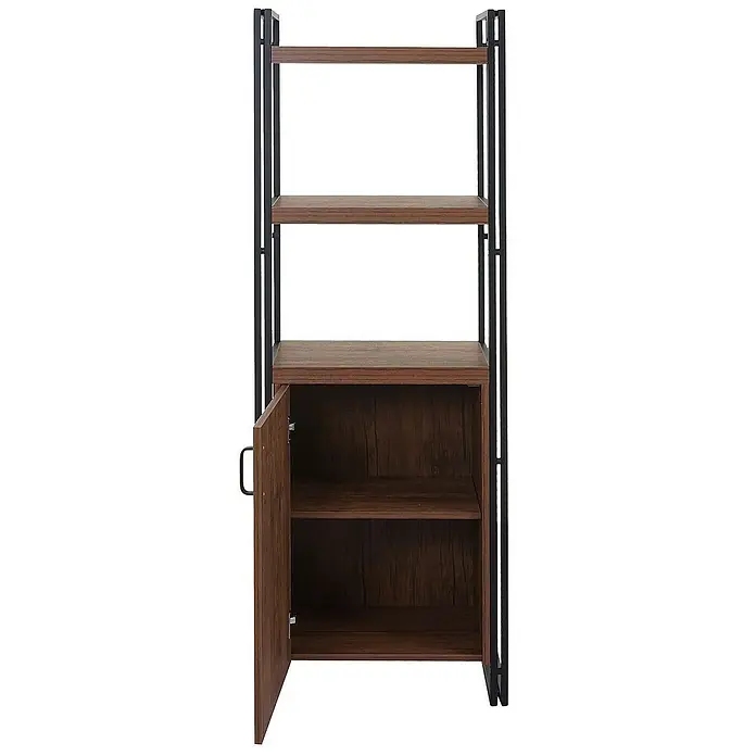 Berlinlodge Holzregal Bücherregal - H x B x T: 165 x 55 x 35 cm, Anzahl Böden: 3 Stk., Aufstellen, Wildeiche - Elegantes Bücherregal mit Holzregalen und Metallrahmen, unterer Teil mit einer Holztür.