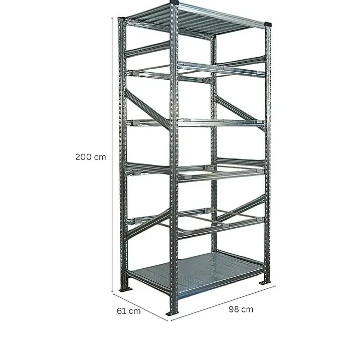 Proregal Registraturregal PROXIMO 1x Grundregal + 4x Anbauregal - H x B x T: 200 x 90 x 60 cm, Stecken, Verzinkt - Metallregal mit fünf Ebenen und den Maßen 200 x 98 x 61 cm. Das Regal ist ideal für Lagerung und Aufbewahrung in Werkstatt oder Lager.