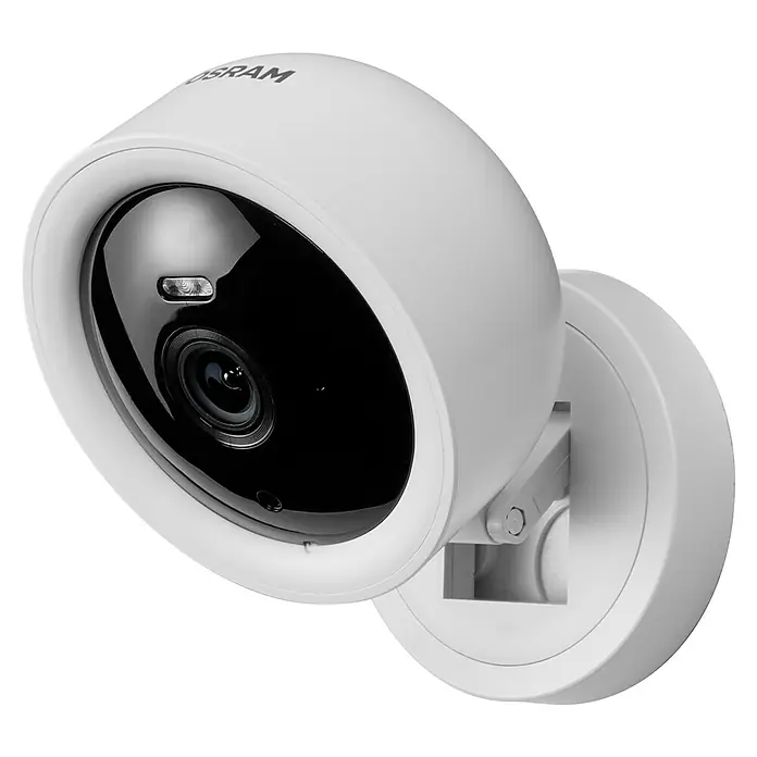 Osram Smart+ Überwachungskamera Fixed - Passend für: Alarmsystem, Smart Home System - Nahaufnahme einer weißen Osram Überwachungskamera mit guter Bildqualität und einem scharfen Fokus.