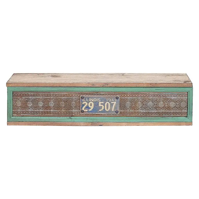 Berlinlodge Holzregal Wandregal - Anzahl Böden: 1 Stk., Einhängen, Braun - Dekorative Truhe mit Vintage-Kennzeichen aus Illinois (1949) und kunstvollem Muster. Ideal als Stauraum und Blickfang.
