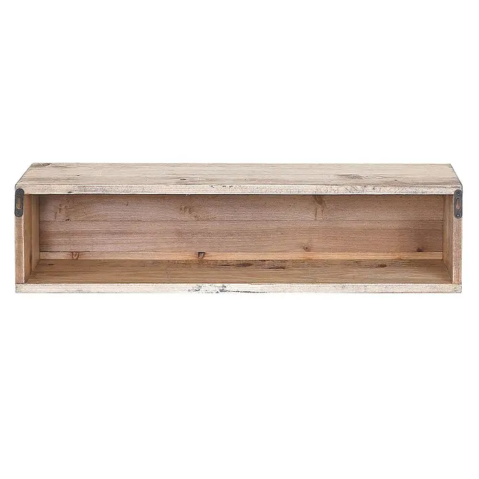 Berlinlodge Holzregal Wandregal - Anzahl Böden: 1 Stk., Einhängen, Braun - Foto eines rechteckigen, rustikalen Holzregals mit zwei Regalböden und Metallaufhängern, ideal für die Wandmontage.