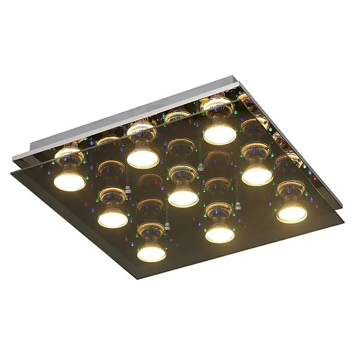 Tween Light Plafón LED Susa - 17,92 W, L x An x Al: 42 x 42 x 7,5 cm, Blanco cálido - Lámpara de techo cuadrada con múltiples bombillas y superficie reflectante, ofreciendo un diseño moderno y elegante.