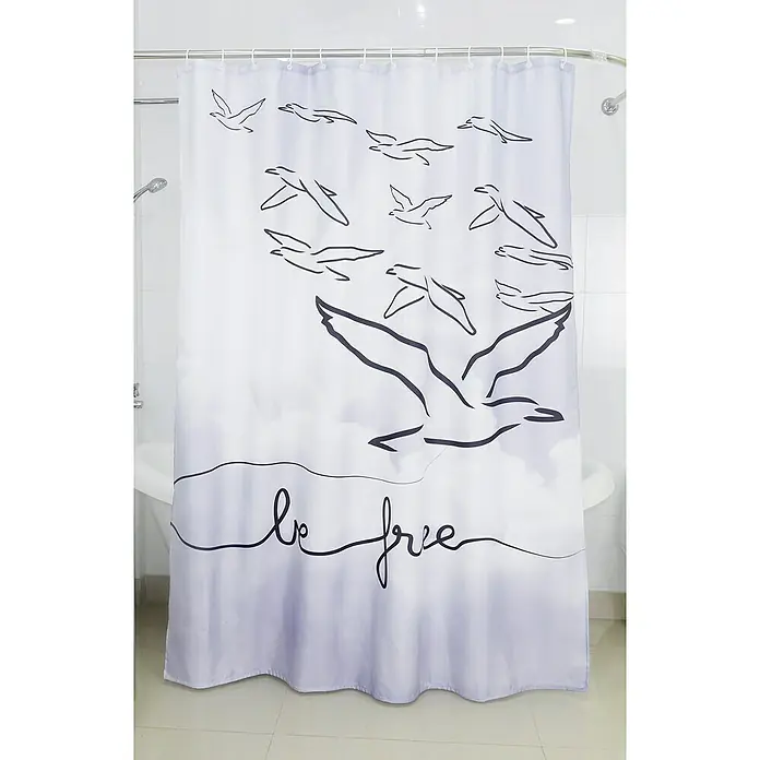 Venus Duschvorhang Be Free - B x H: 180 x 200 cm, Textil, Schwarz/Weiß - Duschvorhang mit Vogelmotiven und dem Schriftzug "be free", ideal für ein stilvolles Badezimmer. Erhältlich in verschiedenen Größen und Designs.