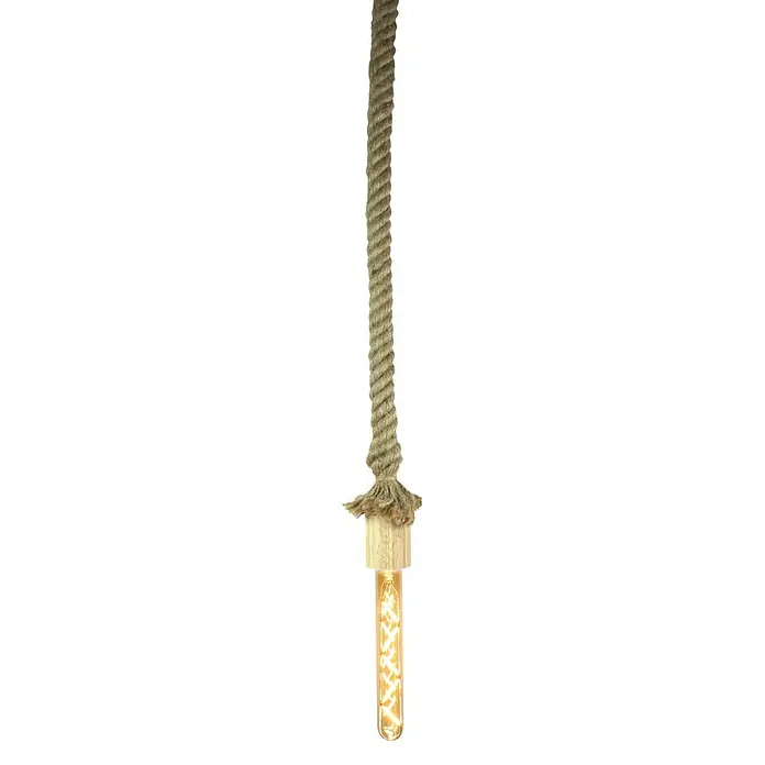 Home Sweet Home Lampenpendel Leonardo - Beige, Naturmaterialien, 115 cm, E27 - Hängeleuchte mit Seilaufhängung, Holzelement und länglicher Glühbirne für rustikale Beleuchtung.