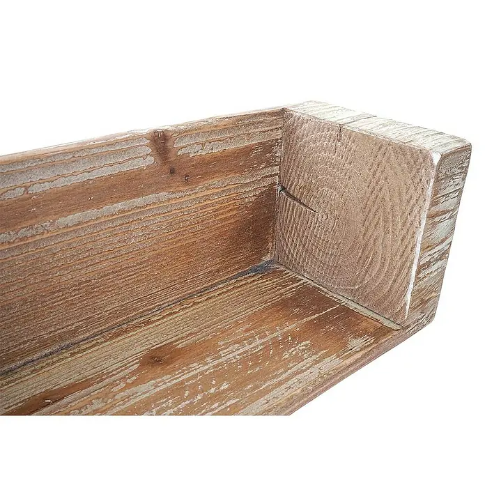 Berlinlodge Holzregal Wandregal - H x B x T: 19 x 84 x 18 cm, Anzahl Böden: 1 Stk., Einhängen, Braun - Nahaufnahme einer rustikalen Holzkiste mit abgenutzter Oberfläche, ideal für rustikale Dekorationen.