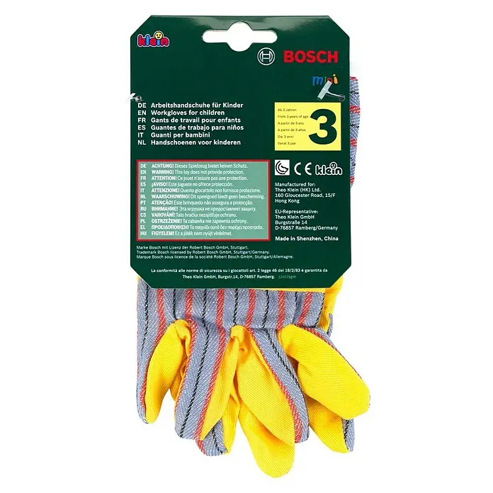 Klein Bosch Kinder-Arbeitshandschuhe - Gelb - Bosch Kinder Arbeitshandschuhe: Robuste Handschuhe für kleine Handwerker, ideal für spielerische Bauprojekte und sicheres Spielen im Garten.