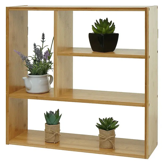 Berlinlodge Holzregal Wandregal - Anzahl Böden: 4 Stk., Einhängen, Braun - Dekoratives Holzregal mit drei Fächern, ideal für Pflanzen und Dekorationen im Wohnbereich.