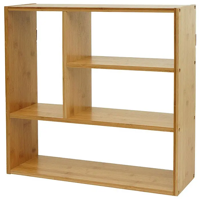 Berlinlodge Holzregal Wandregal - Anzahl Böden: 4 Stk., Einhängen, Braun - Holzregal mit drei Regalböden und asymmetrischen Fächern für Bücher oder Dekoartikel. Ideal zur Aufbewahrung und Präsentation.