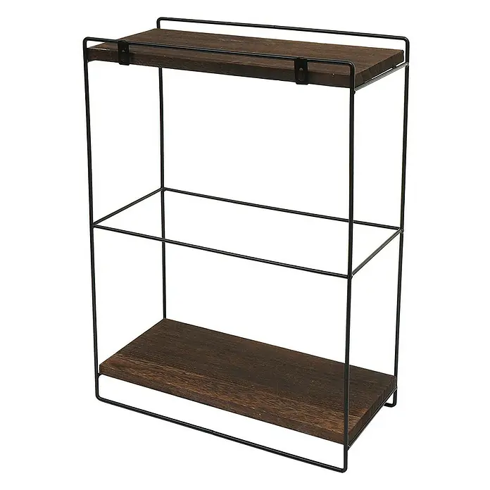 Berlinlodge Holzregal Wandregal - H x B x T: 50 x 35 x 17 cm, Anzahl Böden: 2 Stk., Einhängen, Dunkelbraun - Holzregal mit schwarzem Metallgestell. Zwei Ablagen bieten Platz für Gegenstände. Das Regal ist modern und stilvoll.