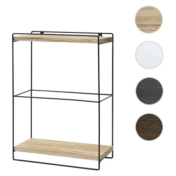 Berlinlodge Holzregal Wandregal - H x B x T: 50 x 35 x 17 cm, Anzahl Böden: 2 Stk., Einhängen, Dunkelbraun - Regal mit zwei Ablagen und schwarzem Metallgestell, verschiedene Farben für die Ablagen verfügbar.\n
