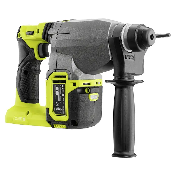 Ryobi ONE+HP Maschinenpaket - Akku-Kombihammer RSDS18X-0 + gratis Starter-Kit - Aufnahme des Ryobi RSDS18X, einem Akku-Bohrhammer. Dieses Werkzeug eignet sich perfekt für schwere Bohrarbeiten und bietet Leistung und Flexibilität.