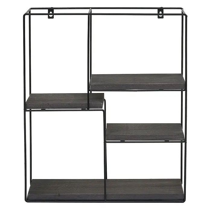 Berlinlodge Holzregal Wandregal rechteckig - Anzahl Böden: 4 Stk., Einhängen, Grau - Wandregal mit vier Ebenen aus Holz und Metall in Schwarz, modernes Design für Wohnzimmer, Flur oder Büro. Praktisch und dekorativ.