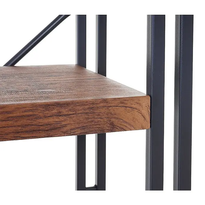 Berlinlodge Holzregal Bücherregal - H x B x T: 165 x 80 x 30 cm, Anzahl Böden: 5 Stk., Aufstellen, Wildeiche - Detailaufnahme eines braunen Bücherregals mit Metallrahmen, das robuste und stilvolle Aufbewahrungsmöglichkeiten bietet.
