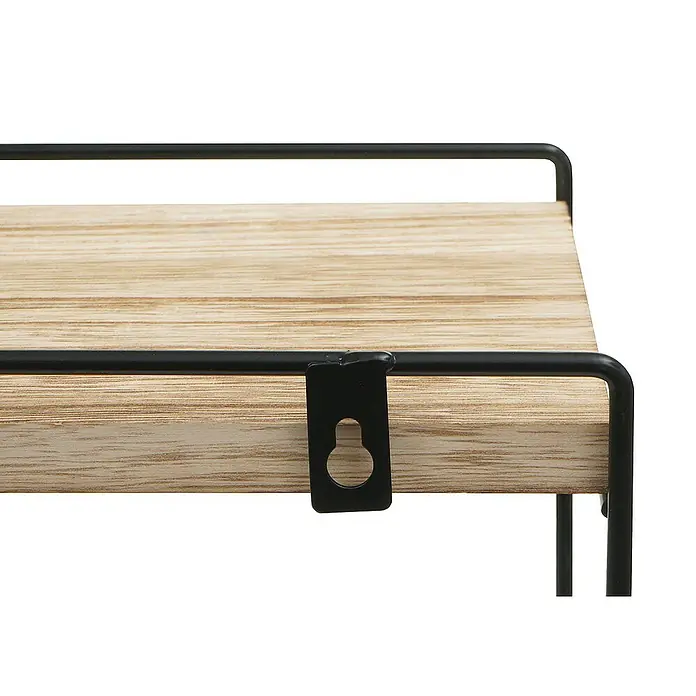 Berlinlodge Holzregal Wandregal - H x B x T: 50 x 35 x 17 cm, Anzahl Böden: 2 Stk., Einhängen, Natur - Detailaufnahme eines Wandregals mit Holzbrett und schwarzem Metallrahmen, das an der Wand montiert werden kann. Praktisch und dekorativ.