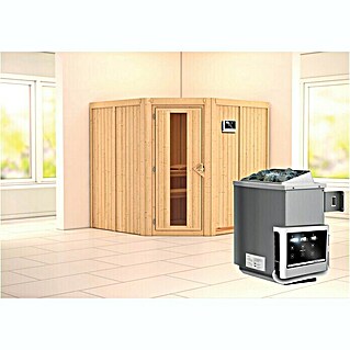 Karibu Elementsauna Jarin (Mit 9 kW Ofen mit externer Steuerung, Ohne Dachkranz, Materialspezifizierung Tür: Massivholztür, L x B x H: 196 x 196 x 192 cm)