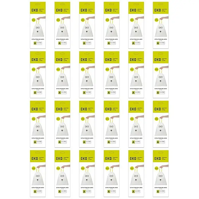 Proregal Müllbeutel Extra starke perfekt passende Abfallbeutel mit Zuggurt - 6 l, 720 Stk., Weiß - Eine vollständige Ansicht von EKO Sensible Living Müllbeutelpackungen. Ideal für eine saubere und organisierte Müllentsorgung.