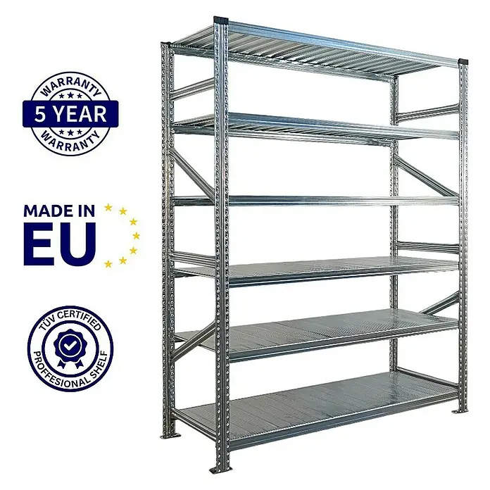 Proregal Metallregal Fachbodenregal PROXIMO 1x Grundregal + 1x Anbauregal - Traglast pro Boden: 200 kg, Anzahl Böden: 6 Stk., Stecken, Verzinkt - Metallregal mit fünf Ebenen, ideal für Lagerung und Organisation. Robust und langlebig, perfekt für Werkstatt oder Lager.