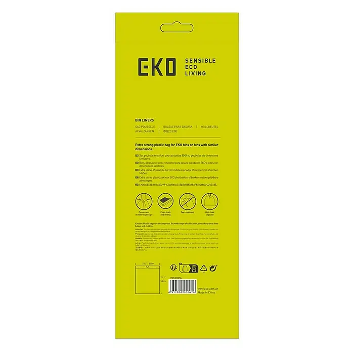 Proregal Müllbeutel Extra starke perfekt passende Abfallbeutel mit Zuggurt - 21 l, 480 Stk., Weiß - Bild der EKO Müllbeutelverpackung, die strapazierfähige Kunststoffsäcke für EKO-Behälter mit Zugband zeigt.