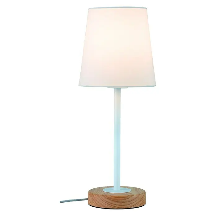 Paulmann Neordic Tischleuchte Stellan - 20 W, Hellbraun, E27 - Tischleuchte mit weißem Lampenschirm und Holzfuß. Sie spendet warmes Licht und ist ideal für Nachttische oder Schreibtische.