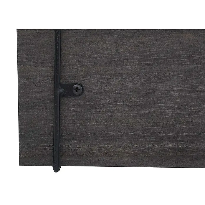 Berlinlodge Holzregal Wandregal - H x B x T: 40 x 40 x 13 cm, Anzahl Böden: 3 Stk., Einhängen, Dunkelgrau - Nahaufnahme eines stilvollen Holzpaneels mit dunkler Maserung und Metallelementen, ideal für moderne Möbeldesigns.