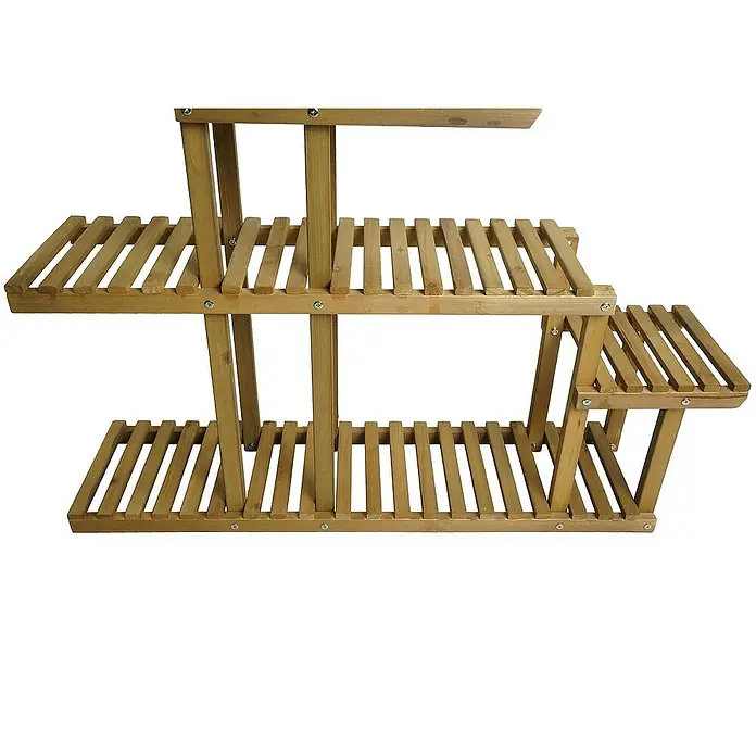 Berlinlodge Holzregal Pflanzregal - H x B x T: 95 x 105 x 25 cm, Anzahl Böden: 5 Stk., Einhängen, Braun - Dreistufiges Pflanzenregal aus Holz für den Innen- und Außenbereich, ideal zur stilvollen Präsentation von Pflanzen und Dekorationen.
