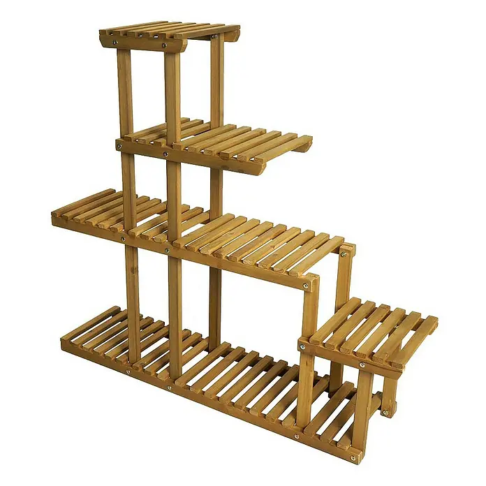 Berlinlodge Holzregal Pflanzregal - H x B x T: 95 x 105 x 25 cm, Anzahl Böden: 5 Stk., Einhängen, Braun - Mehrstöckiger Blumenständer aus Holz mit Lattenrosten für Pflanzen und Dekorationen im Innen- und Außenbereich.