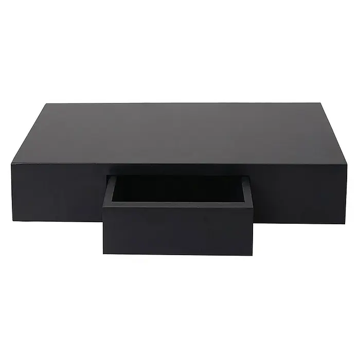 Berlinlodge Holzregal Wandregal Ilse - Anzahl Böden: 1 Stk., Einhängen, Schwarz - Schwarzer Nachttisch mit Schublade, ideal für moderne Schlafzimmer. Schlichtes Design und praktische Aufbewahrungsmöglichkeit.